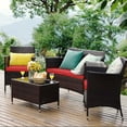 thumbnail image 3 of Conjunto de muebles al aire libre Costway 4 Piezas Ratan PE cojines patio Marrón Mezclado rojo, 3 of 7