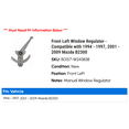 thumbnail image 2 of Front Left Window Regulator - Compatible with 1994 - 1997, 2001 - 2009 Mazda B2300 1995 1996 2002 2003 2004 2005 2006 2007 2008, 2 of 2