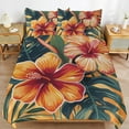 thumbnail image 6 of 3 Pcs Soft Bedding Set, Includes 1 Duvet Cover with Zipper And 2 Pillow,Shams Hawaiian Hibiscus Garden Orange Flowers Queen(90"×90"), 6 of 8