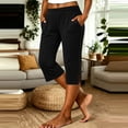 thumbnail image 2 of LoTiSee Women Wide Fold Elastic High Waist Straight Capri Pants, Soft Cotton Linen Blend Slit Hem Casual Mid Length Trousers With Side Pockets, 2 of 6