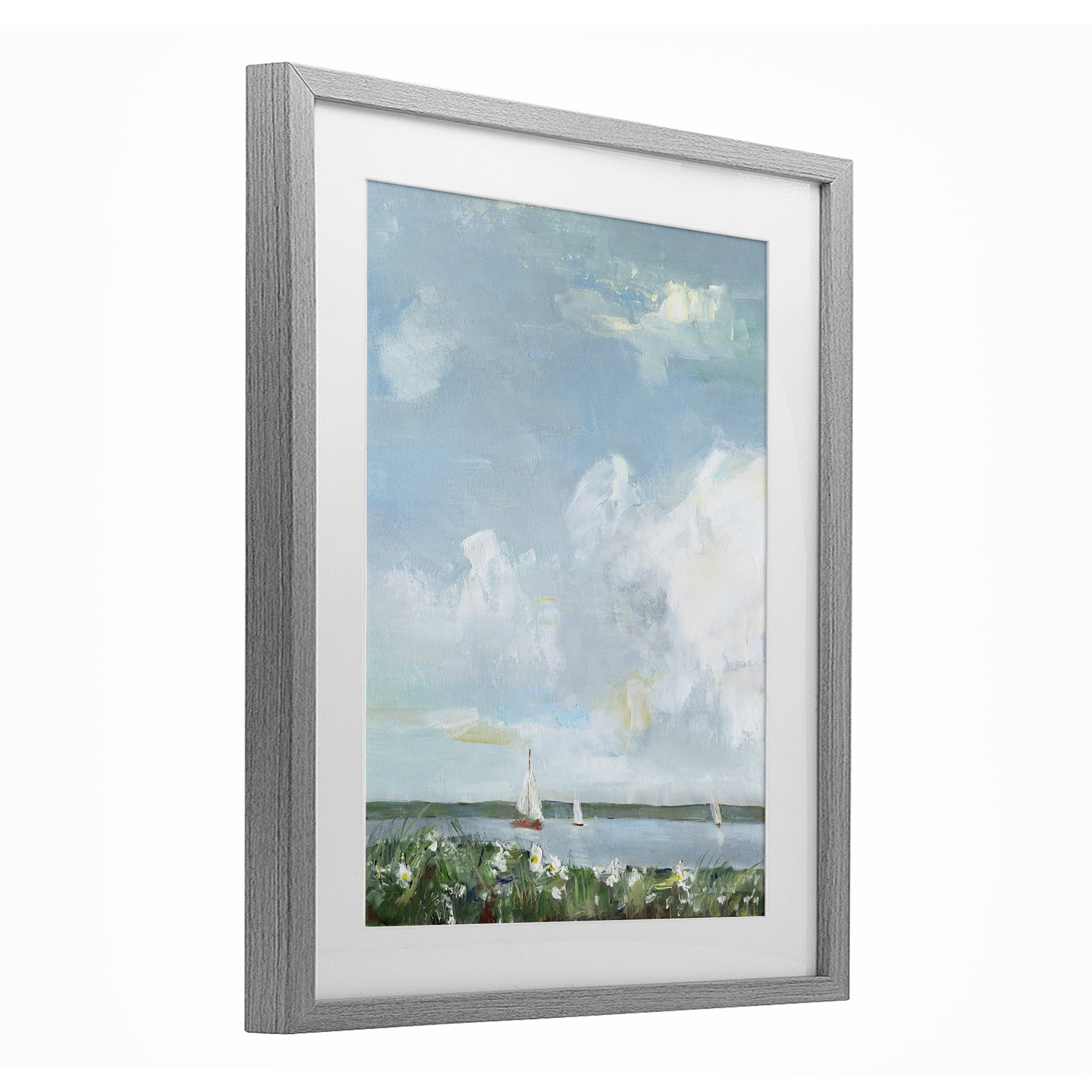 Stupell Industries Seaside Sailing Under Clouds Gray Framed Print Under Glass, design by Sally Swatland