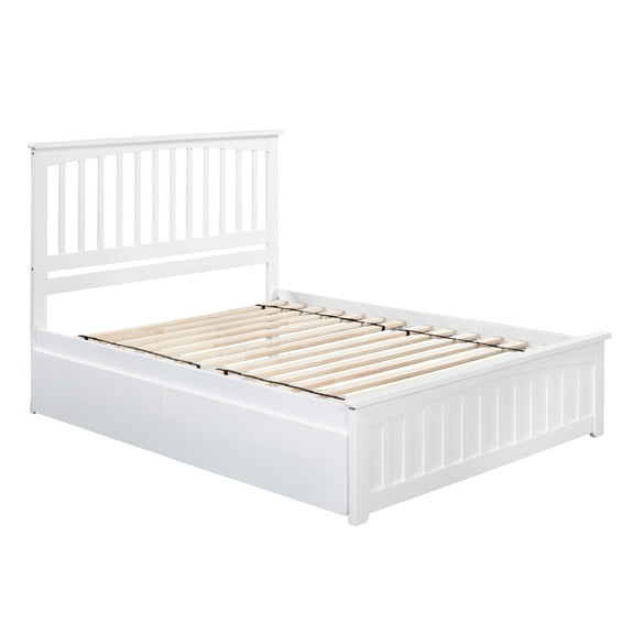 HomeStock Mid-Century Marvel Platform Bed with Matching Footboard and Turbo Charger with Bed Drawers in Grey