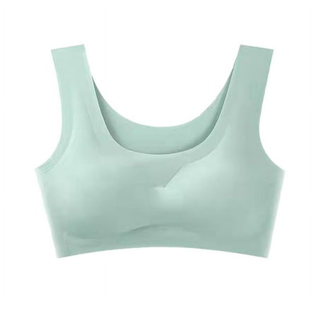 Japanese Peace of Mind Underwear Summer Women s Yoga Sports Vest One-piece No-steel Ring Gathering No-Mark Sleep Ice Silk Bra light blue