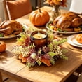 thumbnail image 6 of Autumn Pumpkin Candle Ring for Fall Table Decor, Artificial Harvest Wreath with Maple Leaves, Rustic Candle Holder for Mantel and Centerpiece, 6 of 6