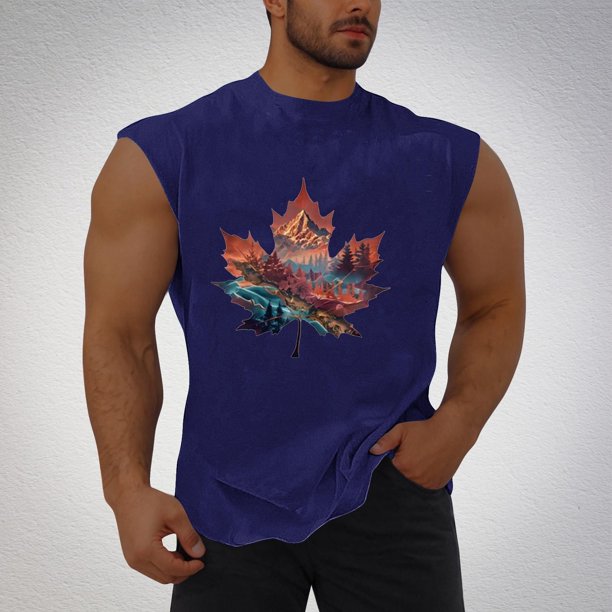 Camiseta sin mangas de cuello redondo para hombre, informal, a la moda, sin mangas, con estampado, cuello redondo, deportiva, de poliéster