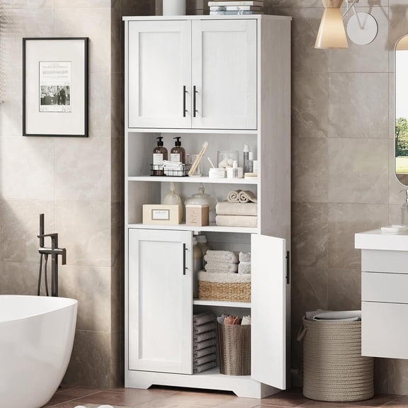 Garvee 67" Tall Storage Cabinet with Adjustable Shelves, 4 Doors, Freestanding Pantry for Kitchen, Bathroom, Living Room, Antique White