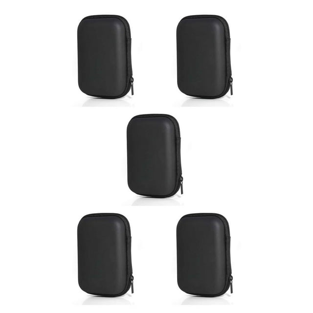 bedienty Portable Earphone Carry Case with Zipper Earbud Wired Storage Box Data Cable Wire Organizer Multi-purpose Pouch Outdoor Black 5Set