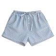 thumbnail image 5 of ClodeEU Women's Striped Elastic Waist Linen Blend Shorts with Drawstring,Casual Loose Fit Shorts with Pockets Light Blue,Women's Plus S, 5 of 6