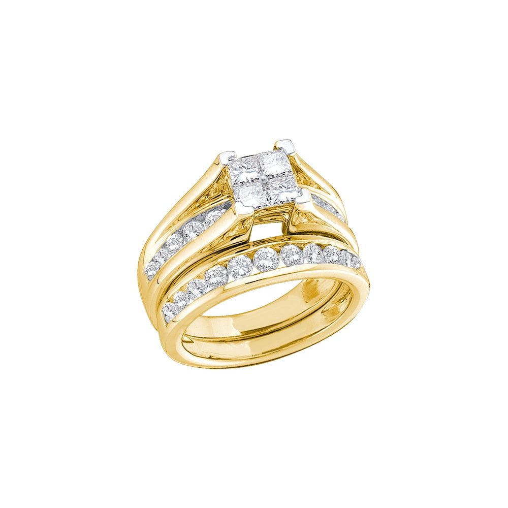 10k Yellow Gold Womens Natural Princess Invisible-set Diamond Bridal Wedding Engagement Ring Set .50 Ctw size- 9.5 by