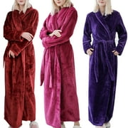 Koszal Winter Fashion Women Solid Color Thicken Plush Long Sleeve Bathrobe Sleepwear