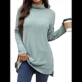 thumbnail image 3 of Camiseta Holgada de Larga con Cuello Alto y Estampado Geométrico de Jacquard para Mujer, Otoño e Invierno. Verde Oscuro XL, 3 of 10