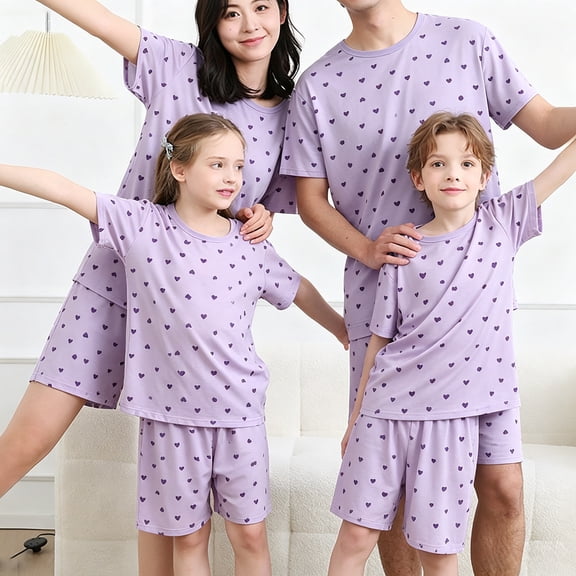 Matching Silk Pajamas Set for Family Short Family Matching Sleepwear Suits (Purple)