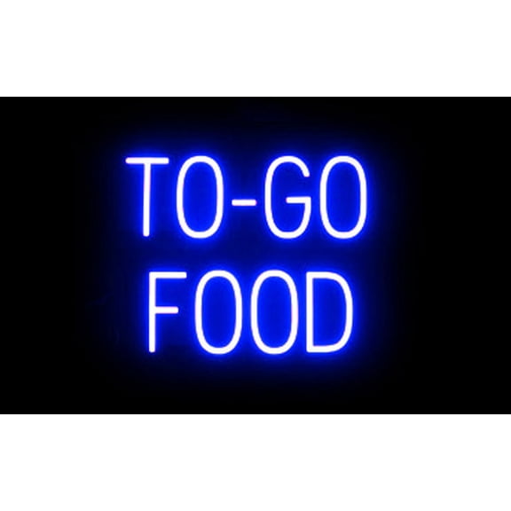 SpellBrite TO-GO FOOD LED Sign for Business. 19.8" x 15.0" Blue TO-GO FOOD Sign Has Neon Sign Look With Energy Efficient LED Light Source. Visible from 500+ Feet, 8 Animation Settings.