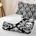thumbnail image 4 of Homewish Bohemian Skull Skeleton Twin Quilt Set,Black White Damask Twin Coverlet Set,Halloween Duvet,2pcs, 4 of 7