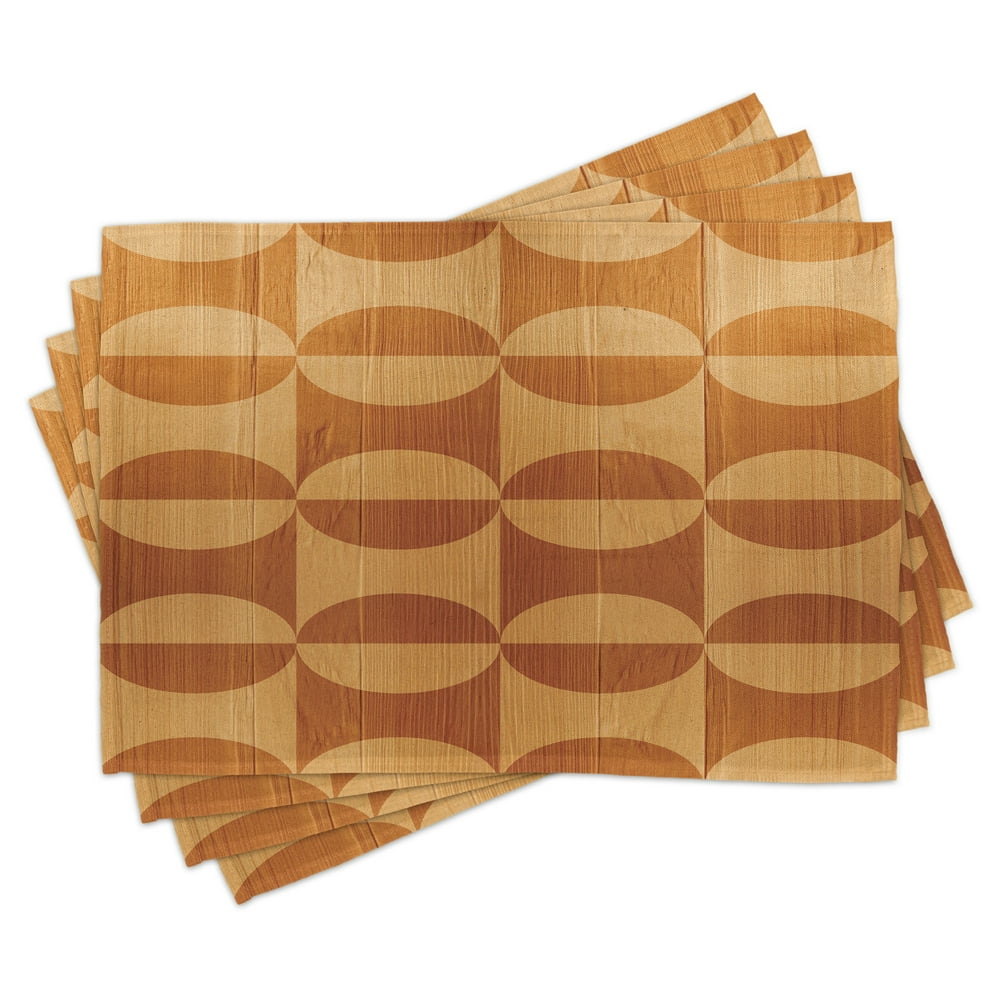 Rustic Place Mats Set of 4, Abstract Style Oak Plank Pattern with Tiled