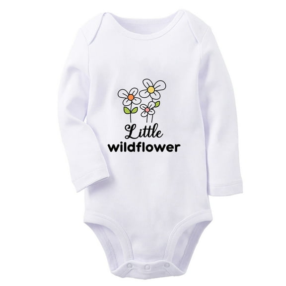 Babies Little Wildflower Funny Rompers, Newborn Baby Unisex Bodysuits, Infant Jumpsuits, Toddler 0-12 Months Kids Long Sleeves Oufits (White, 6-12 Months)
