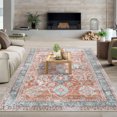 thumbnail image 2 of Hasoo Area Rug 5' x 7' Vintage Distressed Floral Area Rug for Dining Room Washable Soft Indoor Floor Carpet, Orange, 2 of 6