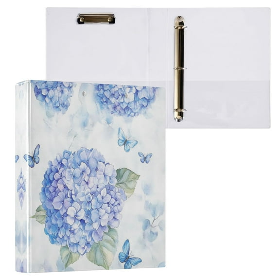 Blue Hydrangea Pattern 3 Ring Hardcover Binders 1.5in Round Rings for Letter-Size Folder Paper Organizer Pockets for Office Student Recipe