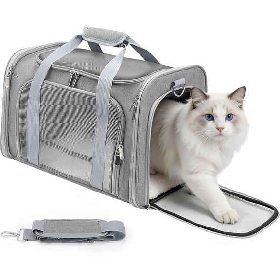 Cat Carrier Soft, Dog Carriers for Small Dogs/Large Cats (Up to 16lbs), with High Breathability, Shoulder Strap, Removable Pad, Pet Carrier Airline Approved, for Home Outdoor Travel (Gray)