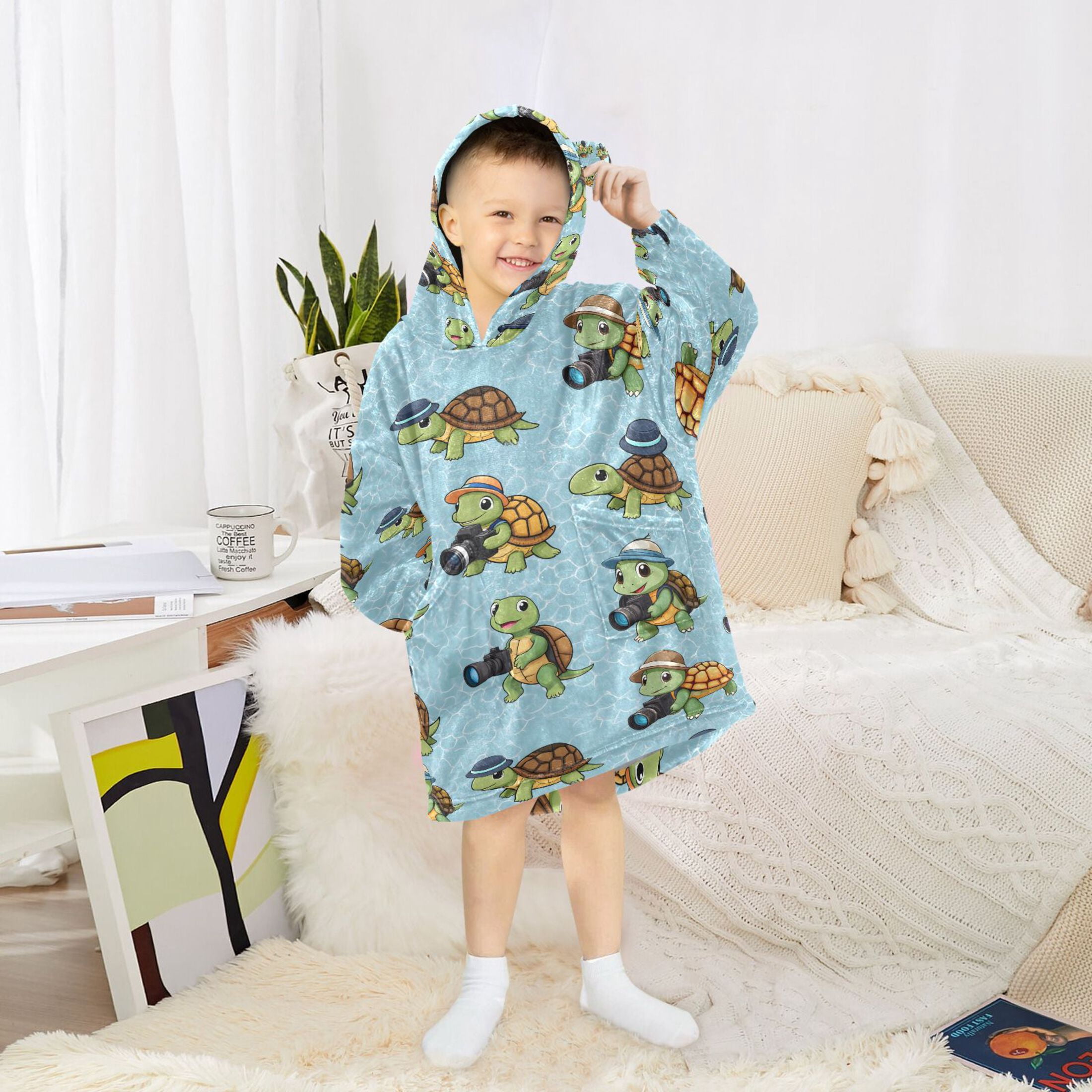 joogoo Wearable Blanket Hoodie for Cute Turtle Camera Flannel Sherpa Pocket 3-14 YR S