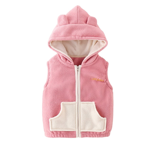TIEVOSA Boys Girls Winter Vest Zip up Cute Soft Jackets(Pink)