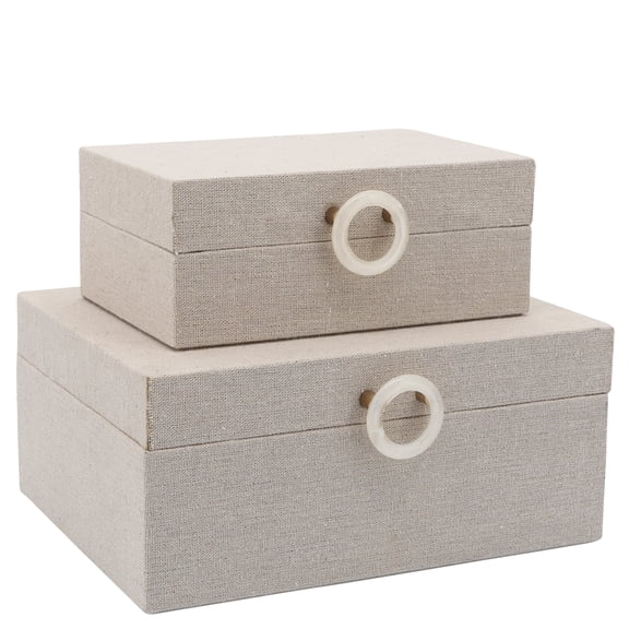Sagebrook Home Wood, Set of 2 7/9" Box with Ring Detail, Beige