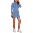 thumbnail image 4 of Vestido de mezclilla para mujer Inspire Chic, con mangas 3/4, botones, mini vestido de camisa de mezclilla, talla XL, azul cielo, 4 of 6