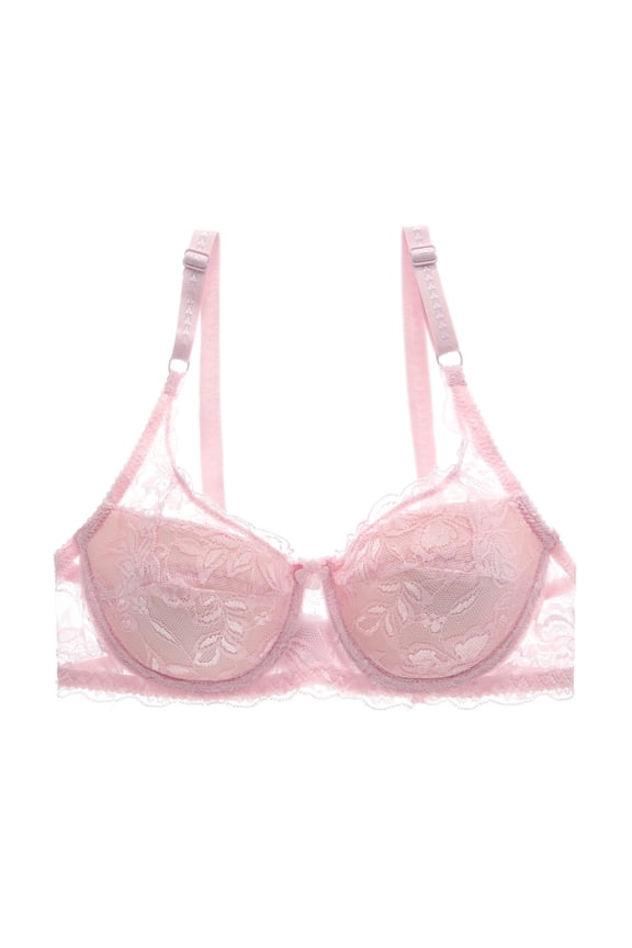 Wuffmeow Women's Fashion Lace Bra Thin Section Gathered Bra Adjustable Steel Ring 3/4 Cup Bra