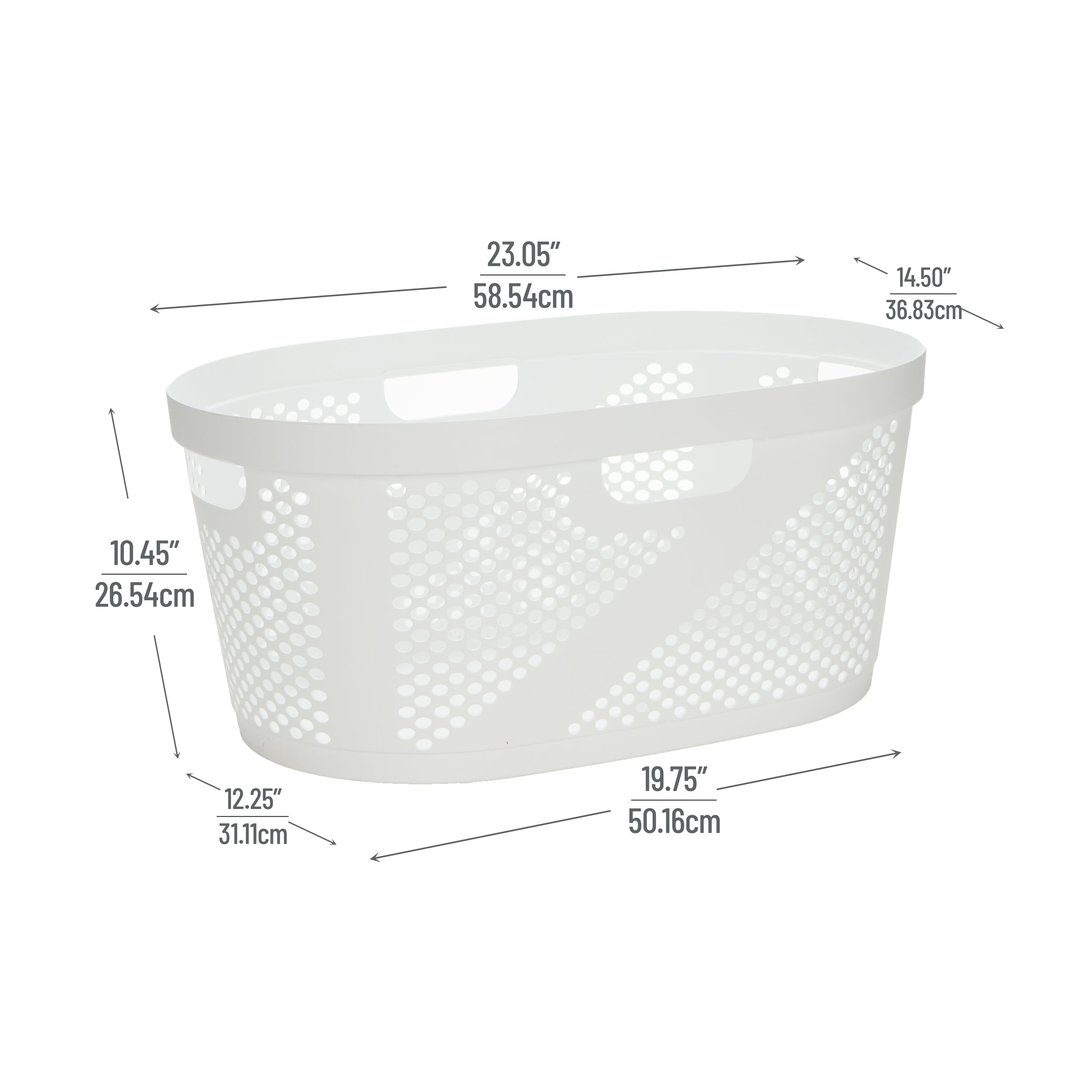 Mind Reader 40L Ventilated Laundry Baskets, Lightweight Clothes Hamper with Cutout Handles for Bathrooms and Closets, Plastic, Set of 2, White