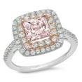 thumbnail image 2 of 2.07 ct Princess Cut Simulated Pink Diamond Halo Engagement Ring for Women in 18K White/Rose Gold, 2 of 2