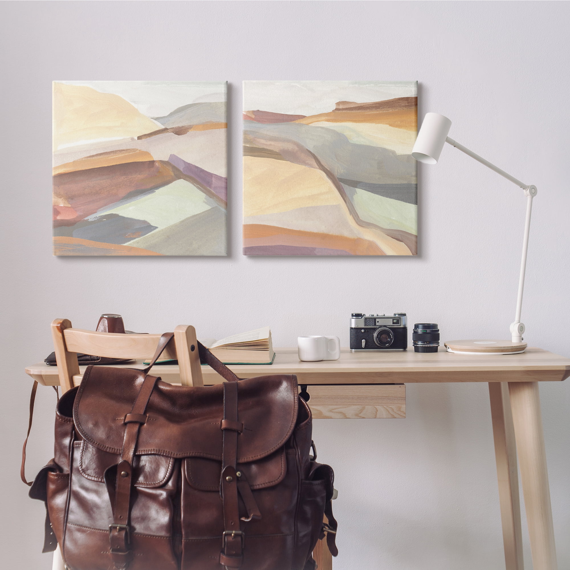 Stupell Industries Mountain Hill Movements Abstract Layered Peaks Abstract Painting Gallery Wrapped Canvas Art Print Wall Art, 24 x 24, Set of 2