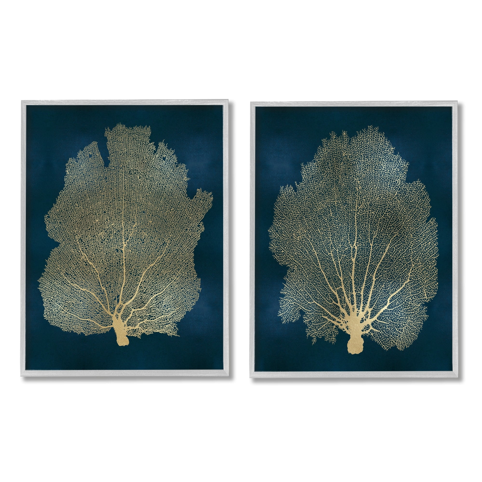 Stupell Industries Modern Sea Fan Composition Blue Gold Ocean Plant, 16 x 20,Design by Melonie Miller