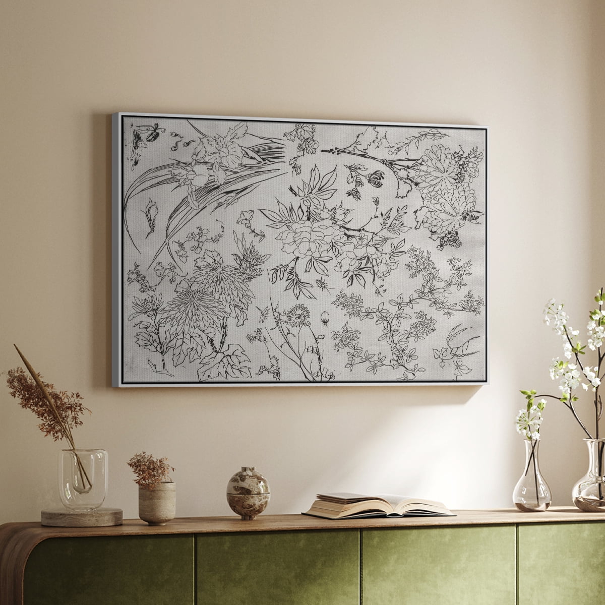 Vintage Abstract Print-XVI Framed in White Wood Gallery Wrapped Canvas 25 in. x 37 in.