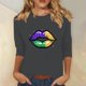 thumbnail image 1 of Xuyuer Carnival Celebration Printed Tee - Ladies' Casual Round Neck 3/4 Sleeve Loose T-Shirt for Festival Parades, Costume Parties, Colorful Street Style Wear & Masquerade Themed Outfits, 1 of 5