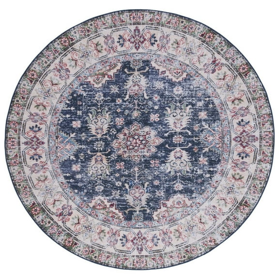 SAFAVIEH Tucson Paisley Traditional Machine Washable Area Rug, 6' x 6' Round, Navy/Beige