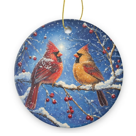 A Pair of Red Cardinals Perched on A Snow-Covered Branch - Christmas Ornament Xmas Keepsake Ceramic Ornaments Holiday Decorations for Tree Christmas Gift Ideas 2.95in