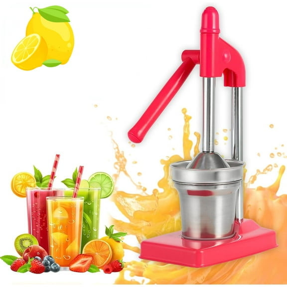 Cast Iron Juicer Hand Press, Stainless Steel Manual Juicer Hand Press, Heavy Duty Countertop Lemon Juicer Squeezer for Fresh Orange & Lemonade Juice, Easy to Clean, Home and Kitchen (Pink)