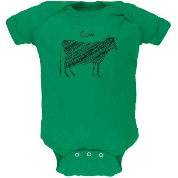 Cow Scribble Drawing Kelly Green Soft Baby One Piece - 3 month