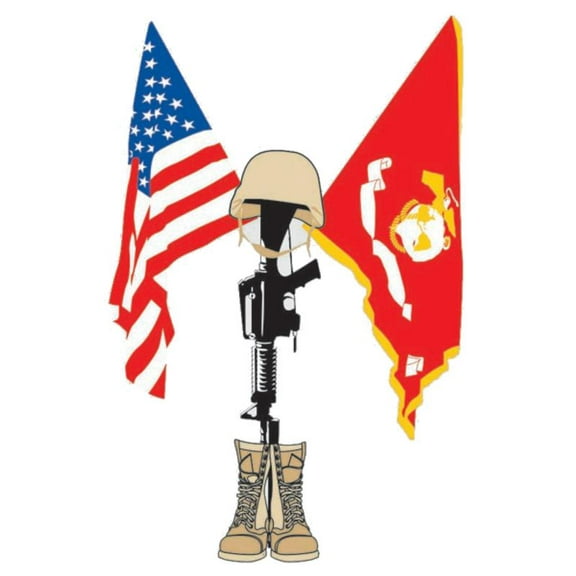 Fallen Hero USA/USMC Crossed Flags Decal - Veteran Owned Business