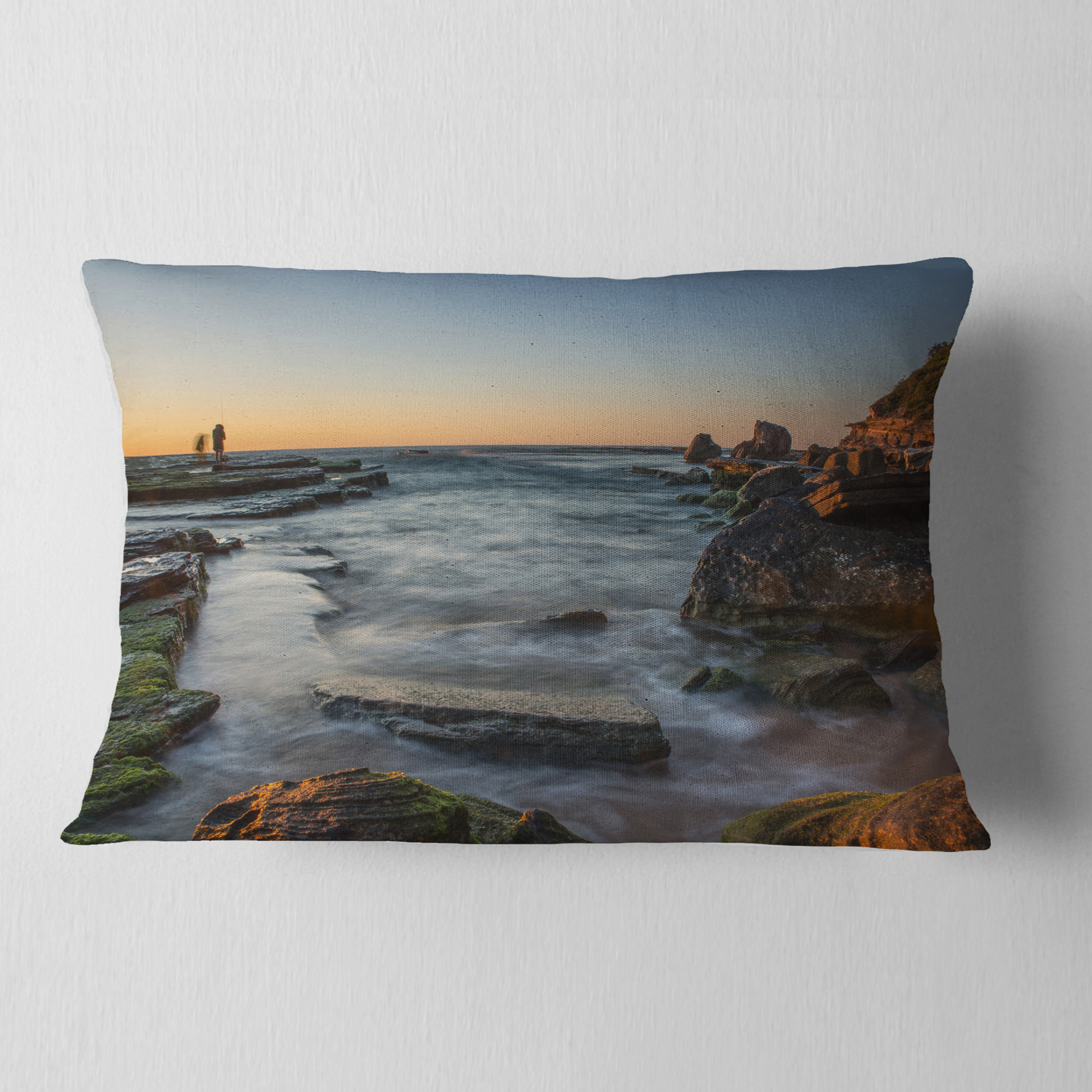 Designart Sydney Sunrise Over Seashore - Seascape Throw Pillow - 12x20