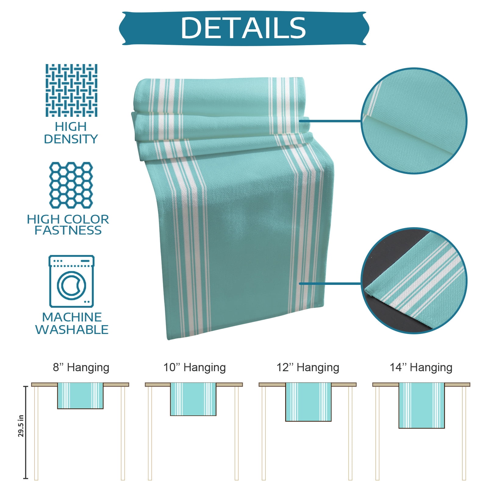 Table Runner Teal Stripes Table Decoration for Kitchen Dinning French Stripe Farmhouse Style Table Decoration for Indoor Outdoor Party Wedding Decor 13x90inch