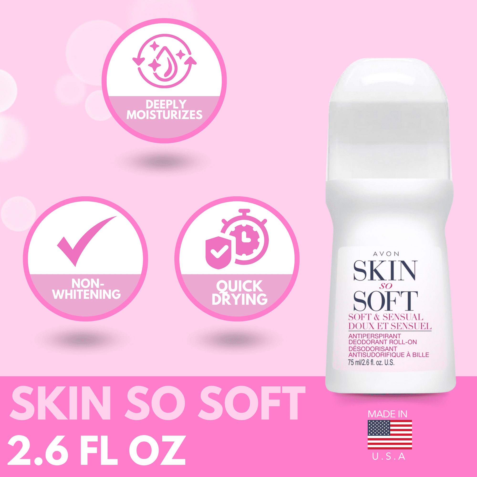 Avon Skin So Soft Roll-On Antiperspirant Deodorant, 2.6 fl oz (20-Pack)