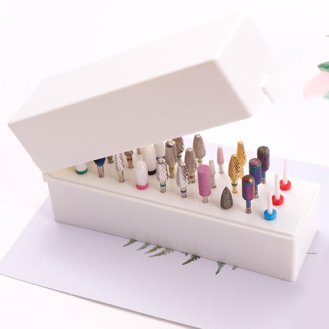 Soporte para brocas de uñas, herramientas de manicura a prueba de polvo, caja de almacenamiento de 30 agujeros, para cabezales de pulido de uñas, , Blanco shamjiam Portabrocas para uñas
