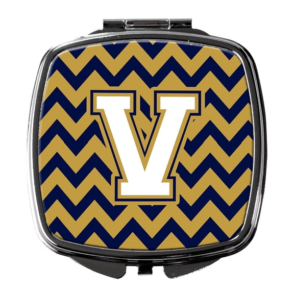 Letter V Chevron Navy Blue and Gold Compact Mirror CJ1057-VSCM