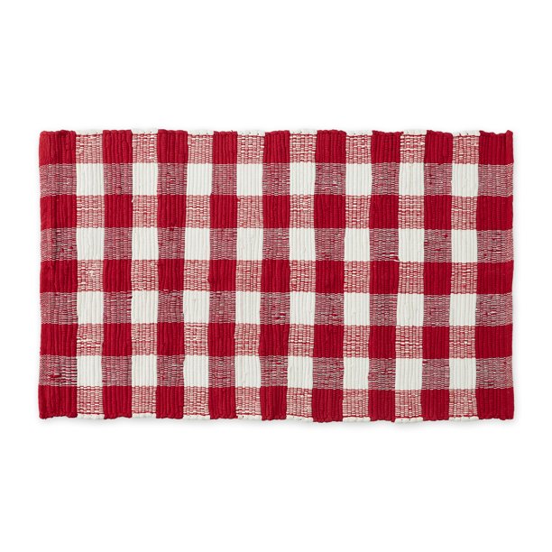Red and White Buffalo Check Rag Rug 26x40