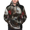 thumbnail image 4 of KLL Realistic Rose Skull Print Mens Hoodie Long Sleeve Casual Pullover Hooded Sweatshirt Fashion Drawstring Hoodies with Pocket-4X-Large, 4 of 6