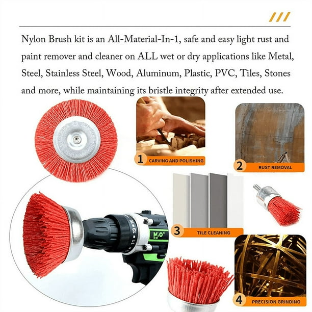 3 Piece Nylon Filament Abrasive Wire Brush Wheel Cup Brush Set with 1 4 Inch Shank for Removal of Rust Corrosion Paint
