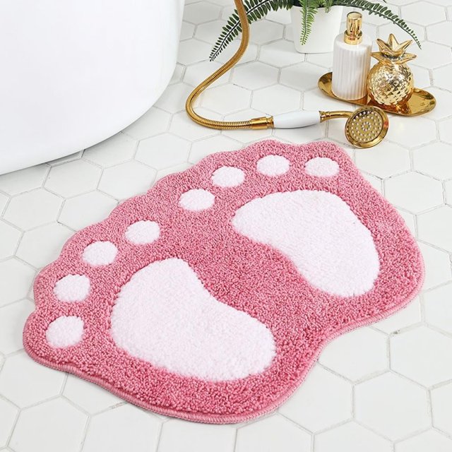 Juegos de alfombras y tapetes de baño FANTADOOL con diseño de huellas de lujo para ducha, suelos peludos, alfombra de baño suave y lavable.