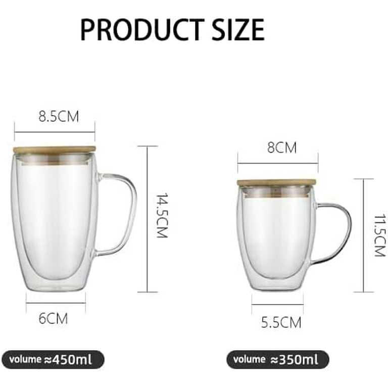 15 Oz Double Walled Coffee Cups Glass Coffee Mugs Clear Coffee Mug with Lid  Insulated Coffee Mug Perfect for Cappuccino,Tea,milk ,Espresso,juice, Hot  Beverage with Handle (15oz, with glass lid) 