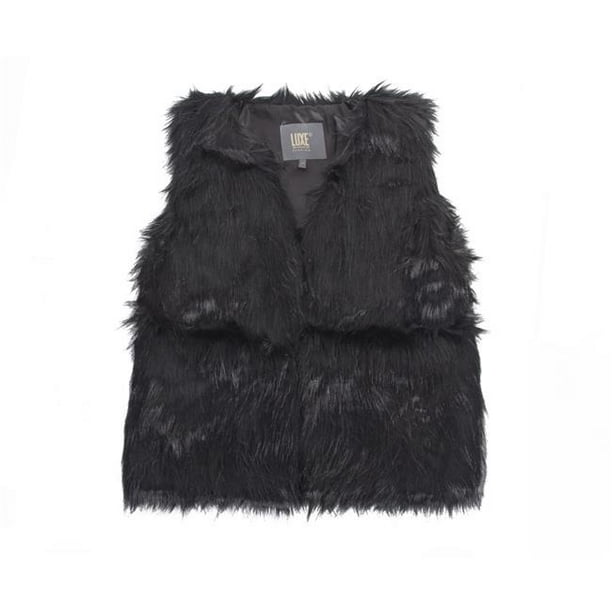 Luxe Faux Fur 676685047557 Faux Fur Vest Black Large Walmart